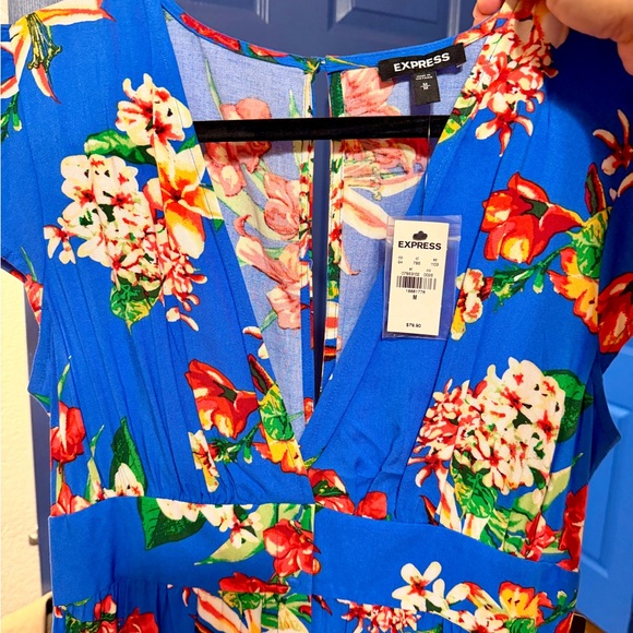 Express Vibrant Blue Floral Dress - Picture 2 of 5